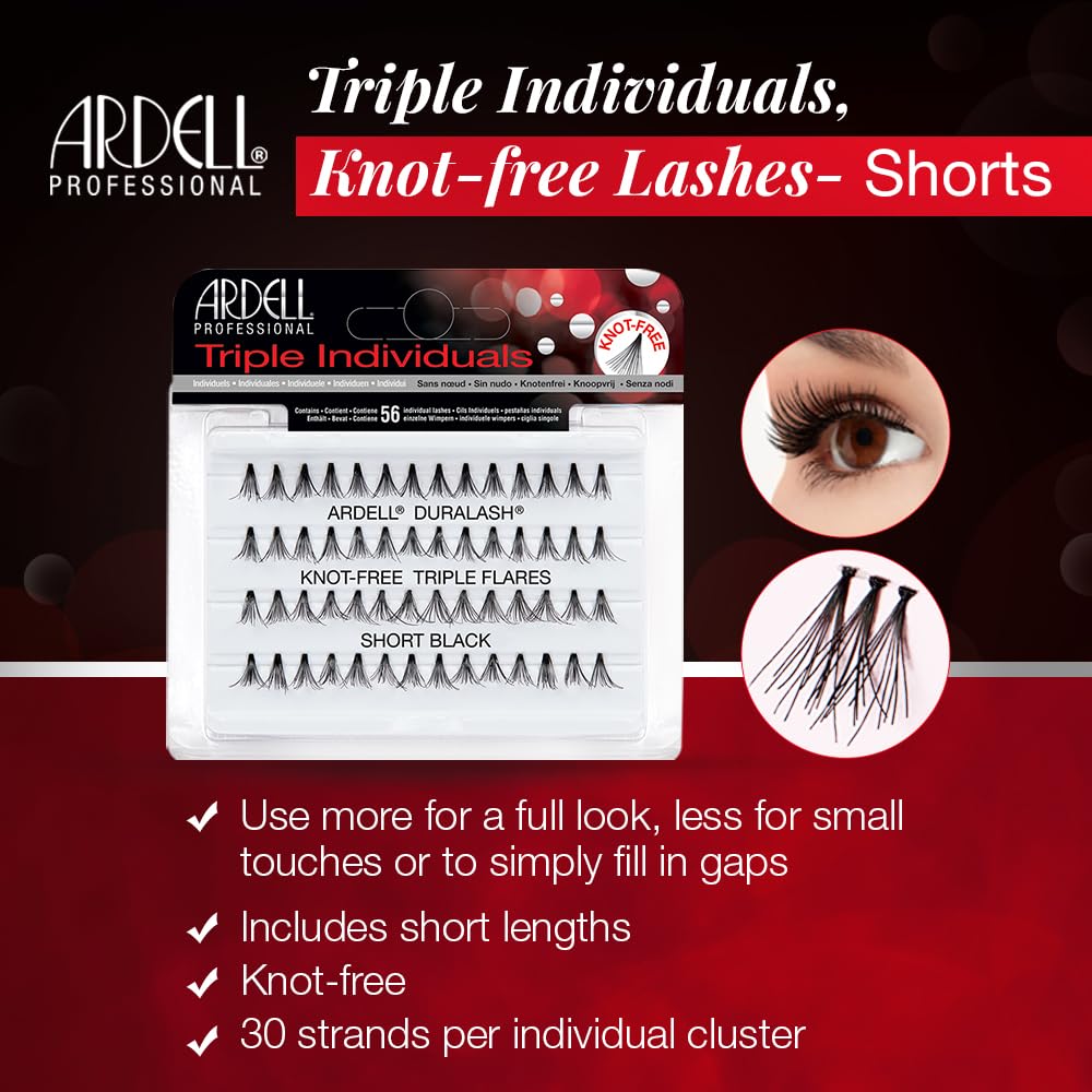 ARDELL Triple Individuals Knot-Free Short Eye Lashes, Black