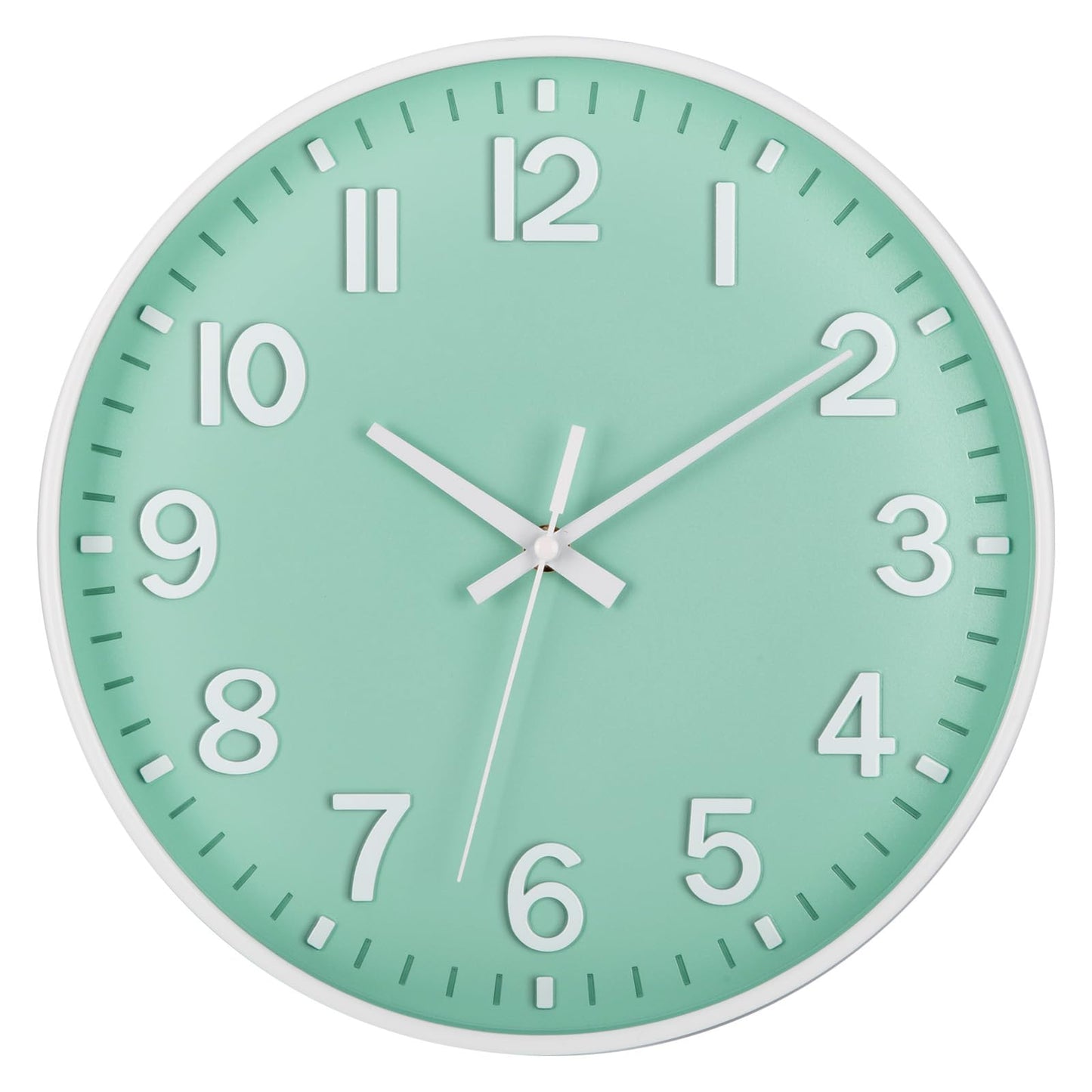 ACCSHINE Wall Clocks Modern Non-Ticking Silent 12 Inch Decro Quartz Blue Clock Battery Operated Easy to Read for Room, Home, Kitchen, Bedroom, Office, School (Green + White)