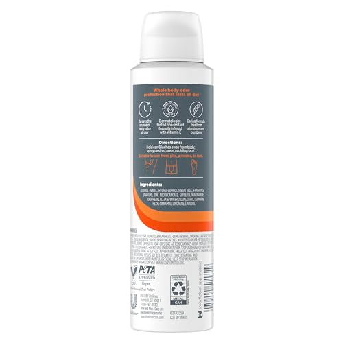 Dove Men+Care Whole Body Deo Aluminum-Free Deodorant Spray Shea Butter + Cedar Suitable from Pits, Privates, to Feet with Vitamin E 4 oz