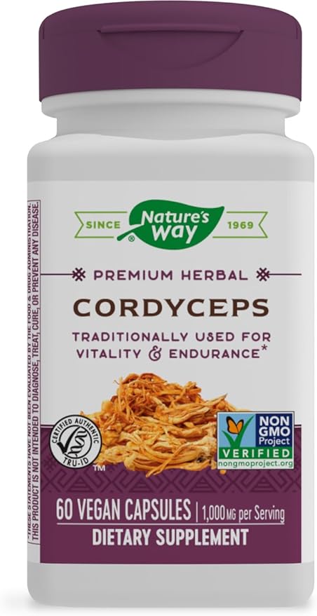 Nature's Way Cordyceps Premium Herbal - 1,000 mg Per 2-Capsule Serving - Traditional Support for Vitality & Endurance* - Mushroom Supplement - Gluten Free - 60 Vegan Capsules