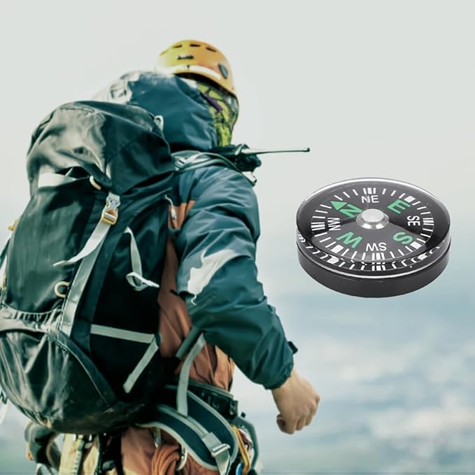Mini Survival Compass, 12pcs Black Outdoor Pocket Button Compass for Camping Hiking