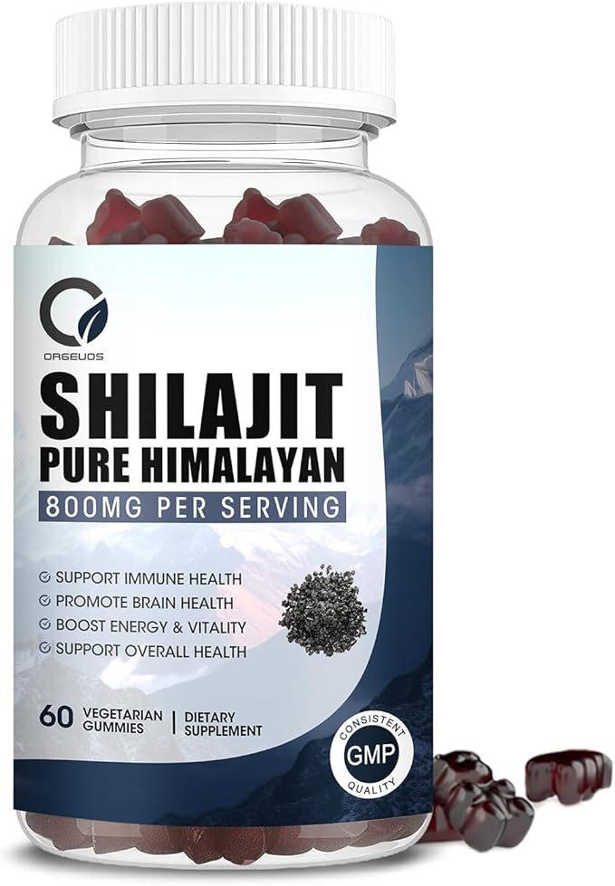 Pure Himalayan Organic Shilajit Gummies - 800 mg Natural Organic Shilajit Resin with 85+ Trace Minerals, Fulvic Acid & Phytonutrients - for Energy, Immune Support - 60 Gummies, 1 Month Supply