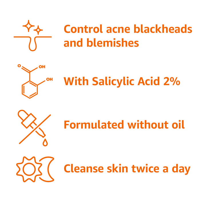 Amazon Basics Salicylic Acid Acne Wash, Unscented, 6 fl oz (Pack of 1)
