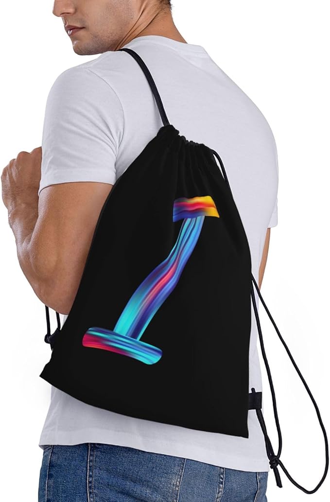 Drawstring Bags Initial Drawstring Backpack Sackpack Black Draw String Cinch Bags for Sports, Gym, Travel, Swimming, Beach, Camping, Rainbow Letter I