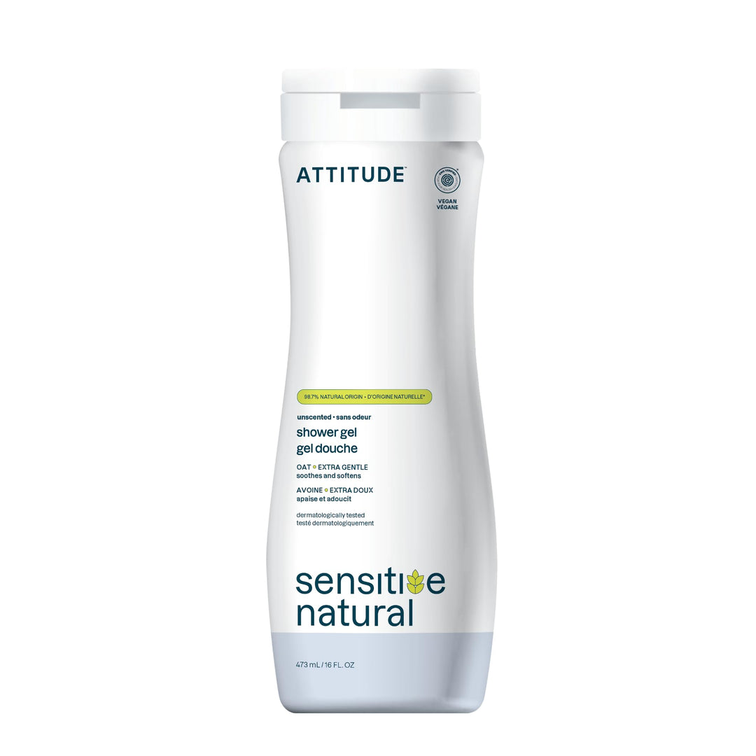 Attitude Body Wash For Sensitive Skin With Oat, Ewg Verified, Dermatologically Tested, Vegan, Extra Gentle, Unscented, 16 Fl Oz