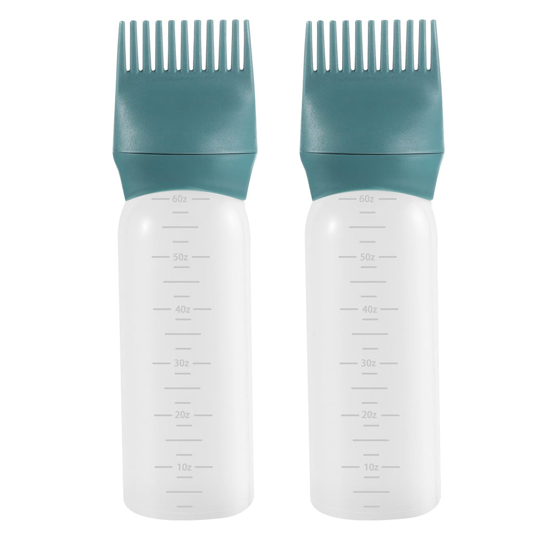 Pimoys Hair Oil Applicator Bottle 6 Ounce, 2 Pack Root Comb Applicator Bottle Hair Dye Bottle Oiling Applicator Brush with Graduated Scale, Dark Blue