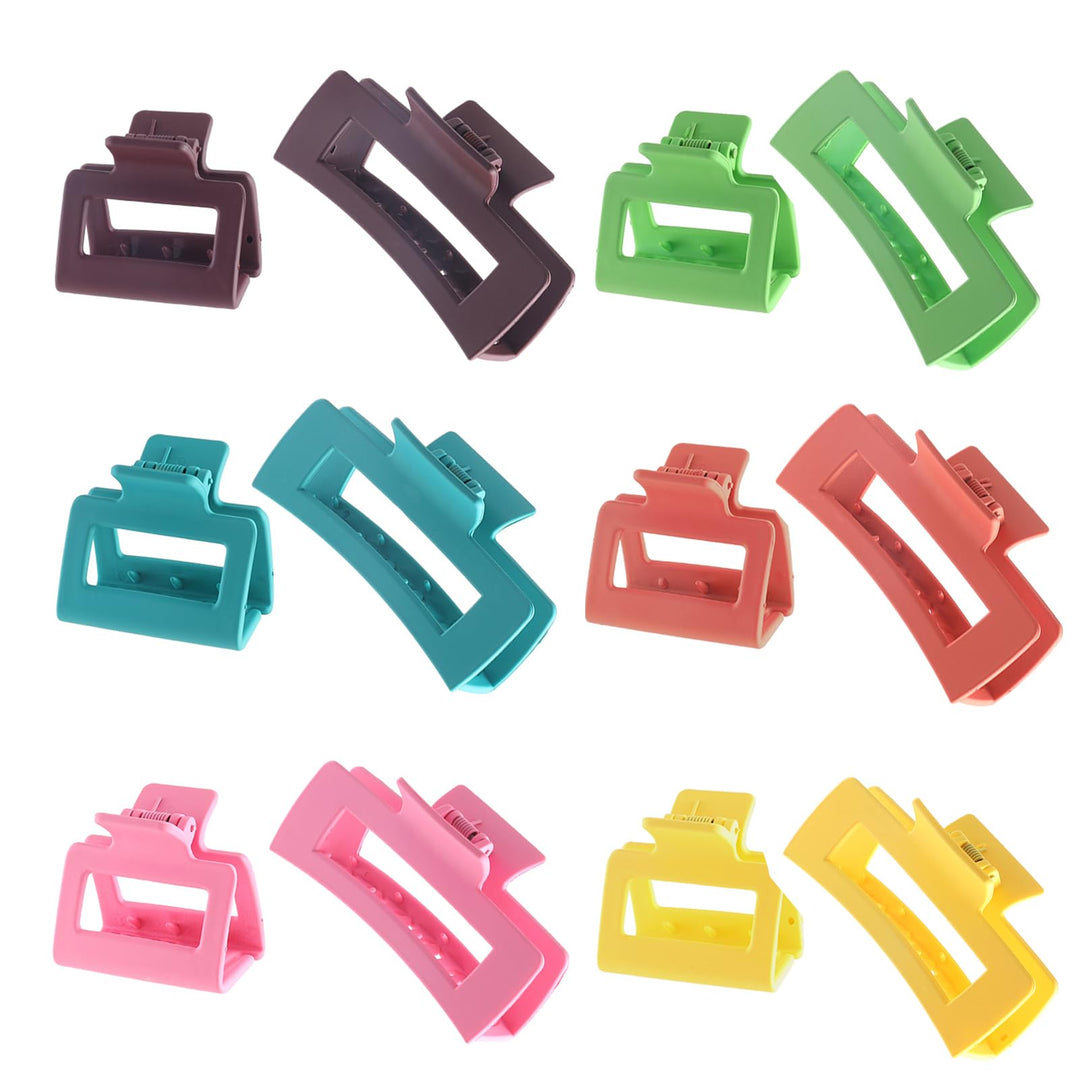 Alemaky 12Pack Colorful Trendy Square Hair Clips, Big And Small Neutral Rectangle Claw Clips, Non-Slip Matte Large Hair Clips Fo