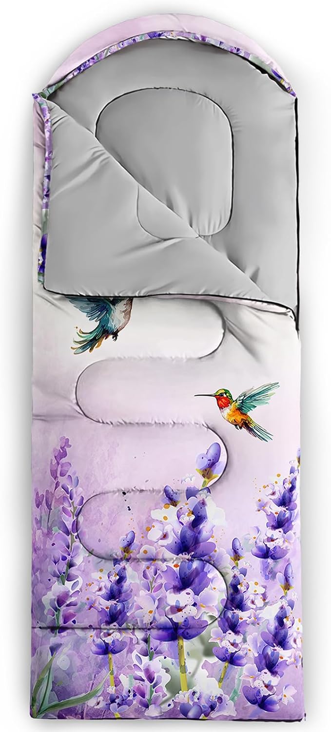 AILONEN Kids Floral Cat Camping Sleeping Bags,Lightweight & Waterproof,3 Season Warm & Cool Weather,Kawaii Kitten Sleeping Bags for Girls Adults,Travelling,Outdoors