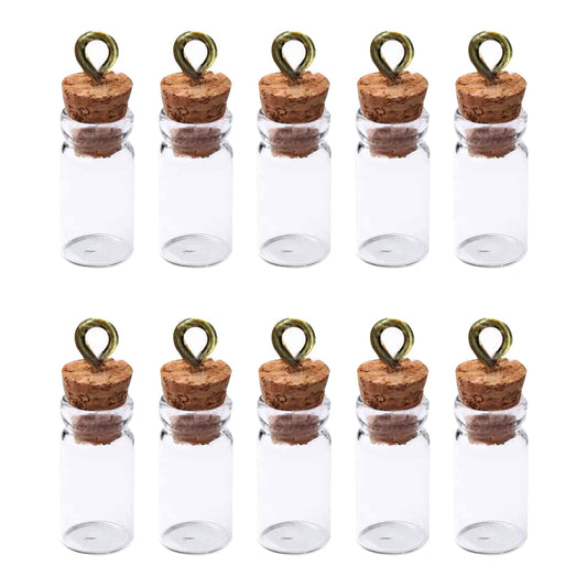 10 PCS Small Glass Bottles With Cork Lids, Mini Stoppers Snuff Kit 1ml Empty Spell Jars Miniature Potion Bottles Small Message Tiny Wishing for DIY Crafts Decoration