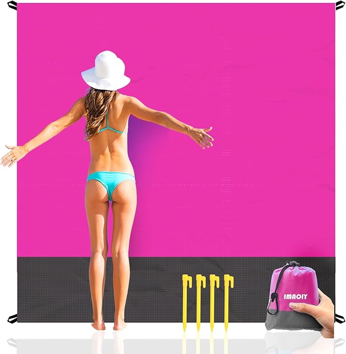 Beach Blanket Sandproof Waterproof, Beach Essentials Extra Large Beach Mat, 79" X 55" Oversized Durable Outdoor Picnic Mat Storage Bag for 1-4 Adults, Beach Accessories for Travel, Camping, Hiking