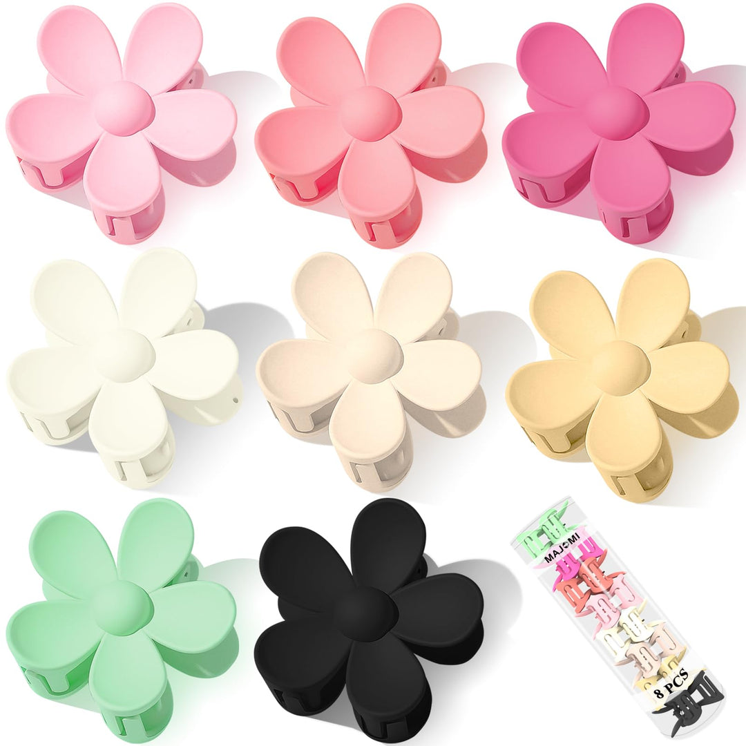 Flower Hair Clips 8PCS Flower Hair Claw Clips Cute Hair Clip Matte Hair Clips Large Claw Clip Strong Hold Daisy Clip Barrettes Large Hair Clamps Hair Accessories For Thick Thin Hair Women Girls Gifts