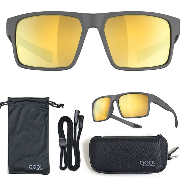 QOOL TIMES Living out your Living out your F1A Polarized Rectangular Sunglasses for Men Women, Running Driving Gold lens