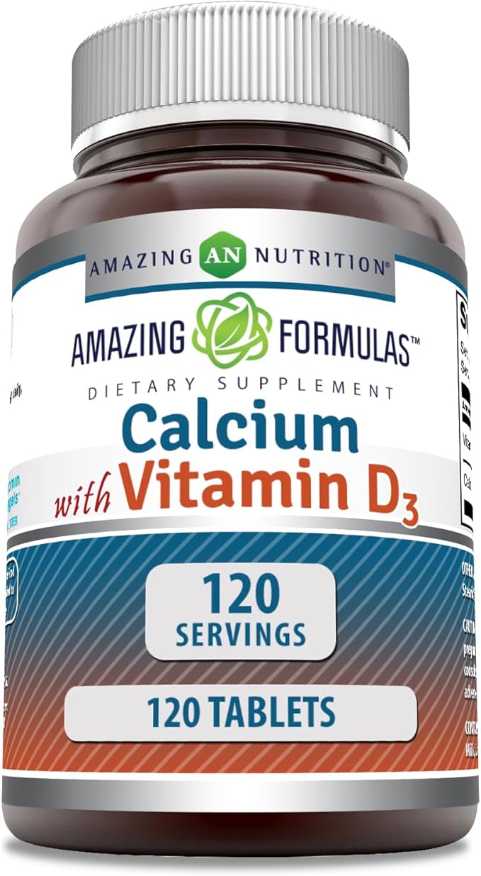 Amazing Formulas Calcium with Vitamin D3 120 Tablets Supplement | Non-GMO | Gluten Free | Made in USA