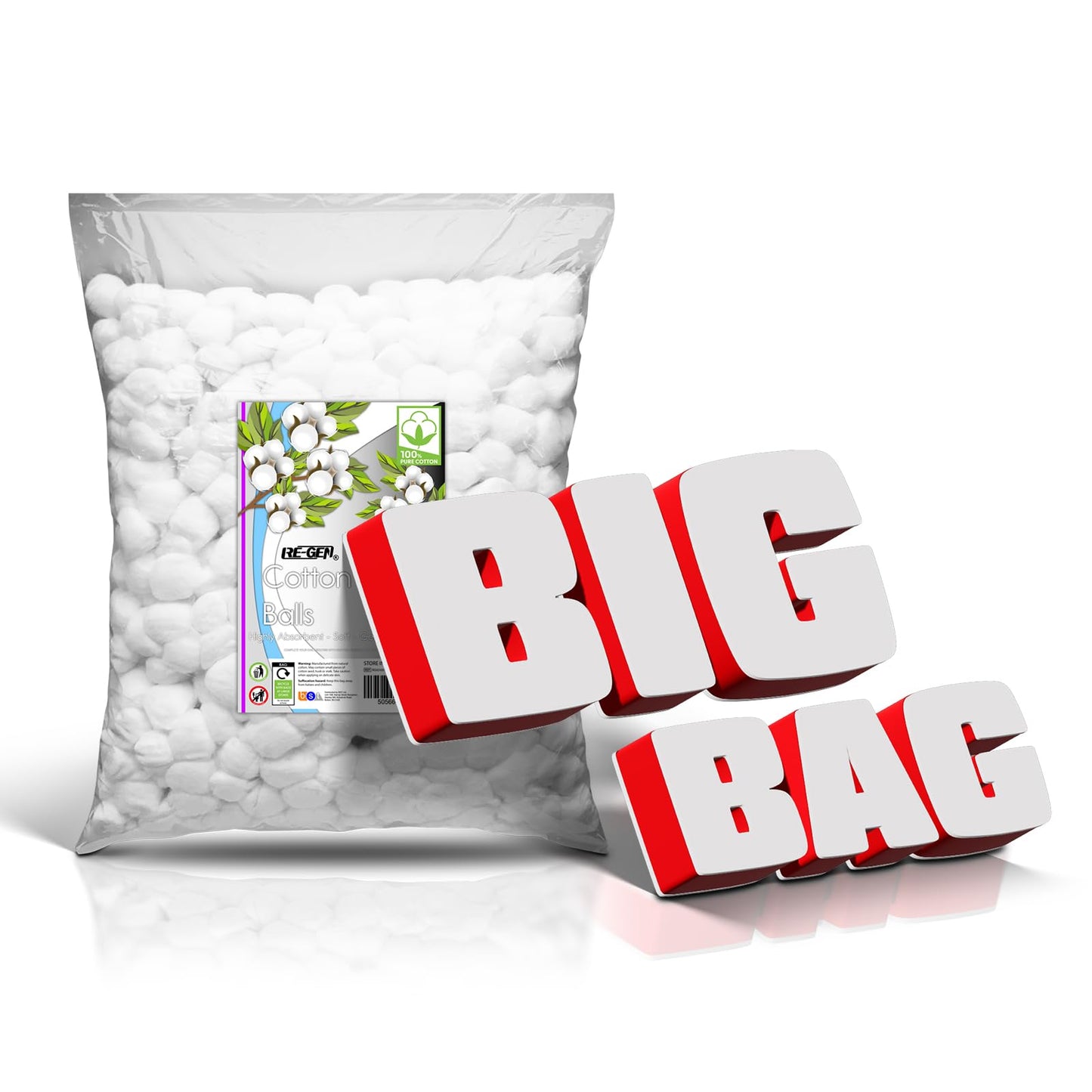 1000pc Pack, RE-GEN 100% Natural Cotton Wool Balls Healthcare Dressing Cleaning Cotton Wool Pads | Ideal for First Aid, Health & Beauty, Personal Care, Cosmetics