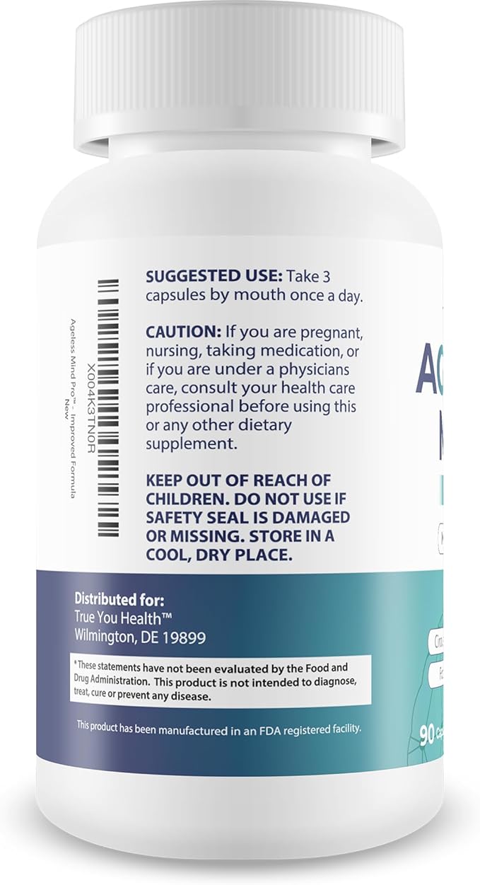 Ageless Mind Pro - Our Best Nootropic Brain Supplements for Memory and Focus - Lions Mane Mushroom Supplement Capsules for Youthful Brain Performance - Brain Booster - Ageless Brain Support Supplement