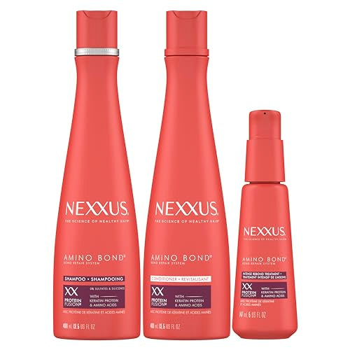 Nexxus Bond Repair Shampoo, Conditioner & Intense Rebond Treatment Bundle Amino Bond 3 Pack for All Types of Damaged Hair, with Keratin Protein and Amino Acids,