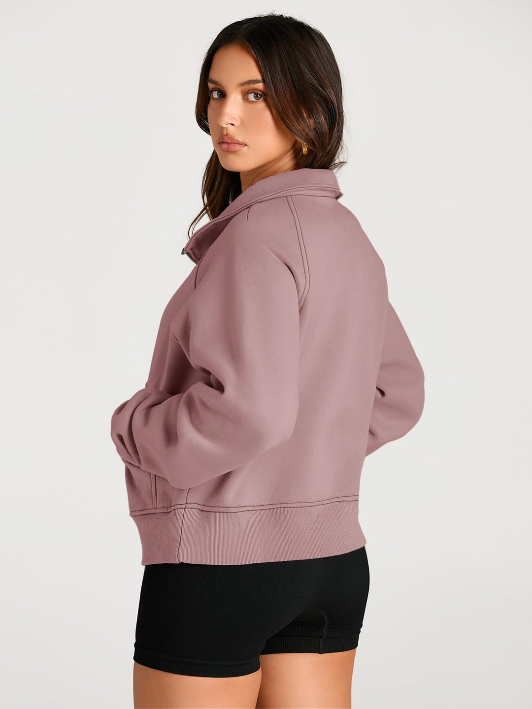 AUTOMET Womens Sweatshirts Half Zip Cropped Pullover Fleece Quarter Zipper Hoodies 2024 Fall Fashion Outfits Clothes Thumb Hole Darkpink