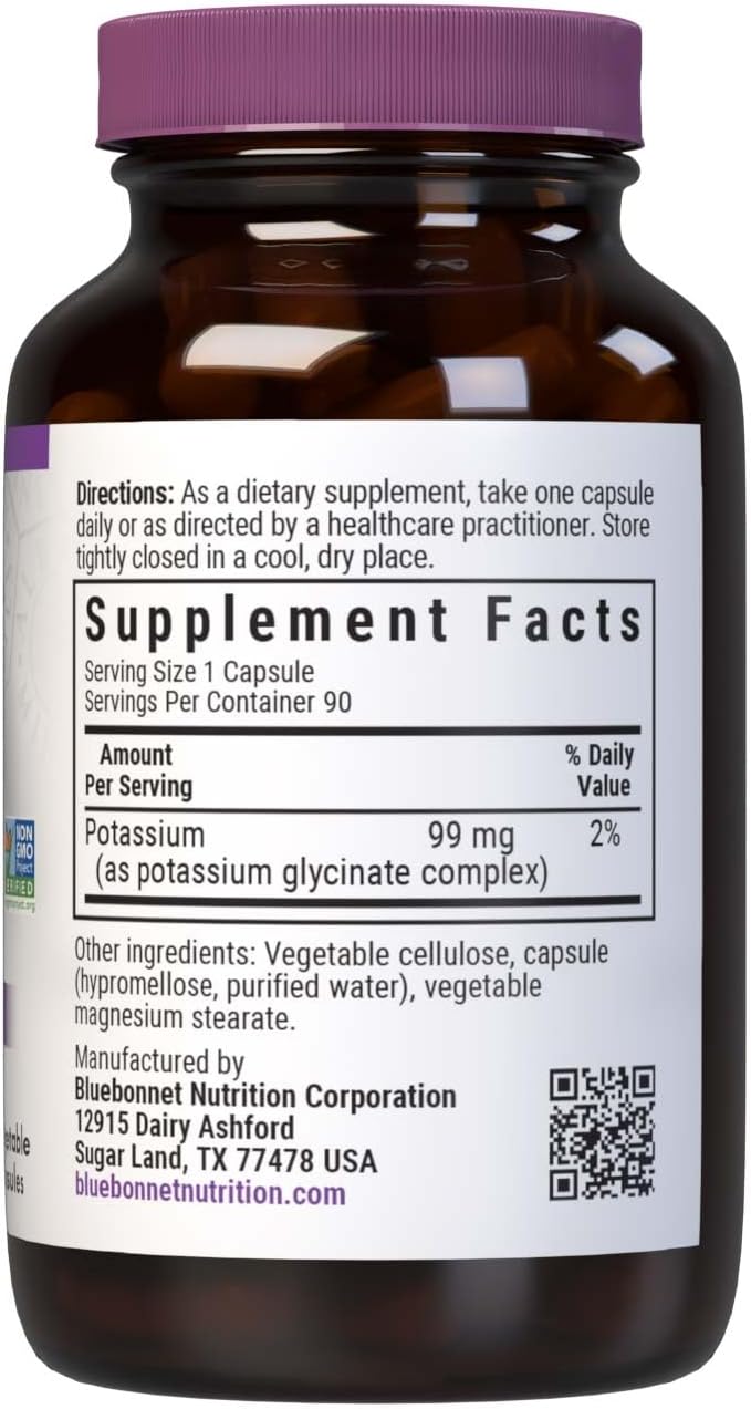 BlueBonnet Albion Potassium Glycinate Vegetarian Capsules, 99 mg, 90 Count