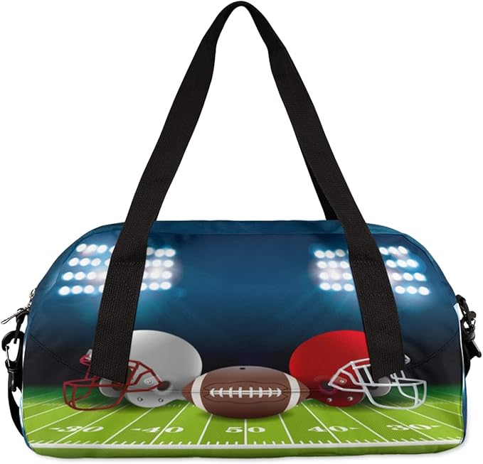Football Helmet Kids Overnight Duffle Bags Boys Girls Teen Sports Gym Bag for Weekender Travel Gymnastics Dance Ballet