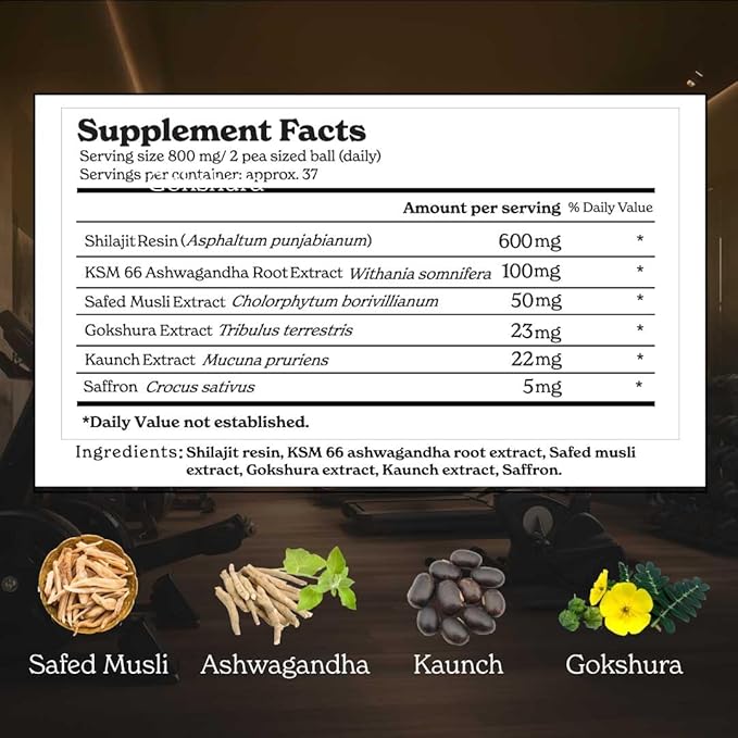 Pure Himalayan Shilajit Gold+ (Pack of 2) 60 gm| Enhances Recovery & Boosts Strength| 16,000 ft Sourced Blend with Ashwagandha, Safed Musli, Gokshura| Vegan & Lab Tested -600mg