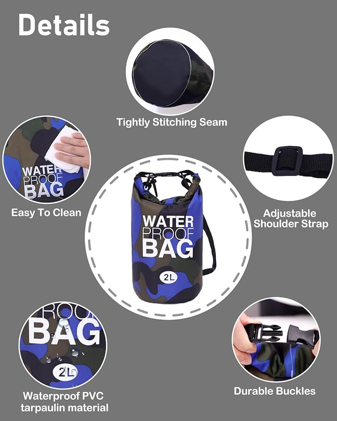 babygoal Waterproof Dry Bag and Wet Bag, Roll Top Waterproof 2L Backpack Sack for Travel,Swimming,Kayaking, Beach, Rafting, Boating, Hiking, Camping and Fishing 2WLL06-B