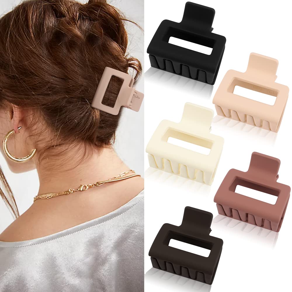 Atoden 5 Pcs Square Hair Clips Matte Hair Claw Clips For Women Girls 2'' Square Claw Clips For Thin And Medium Hair Non-Slip Str