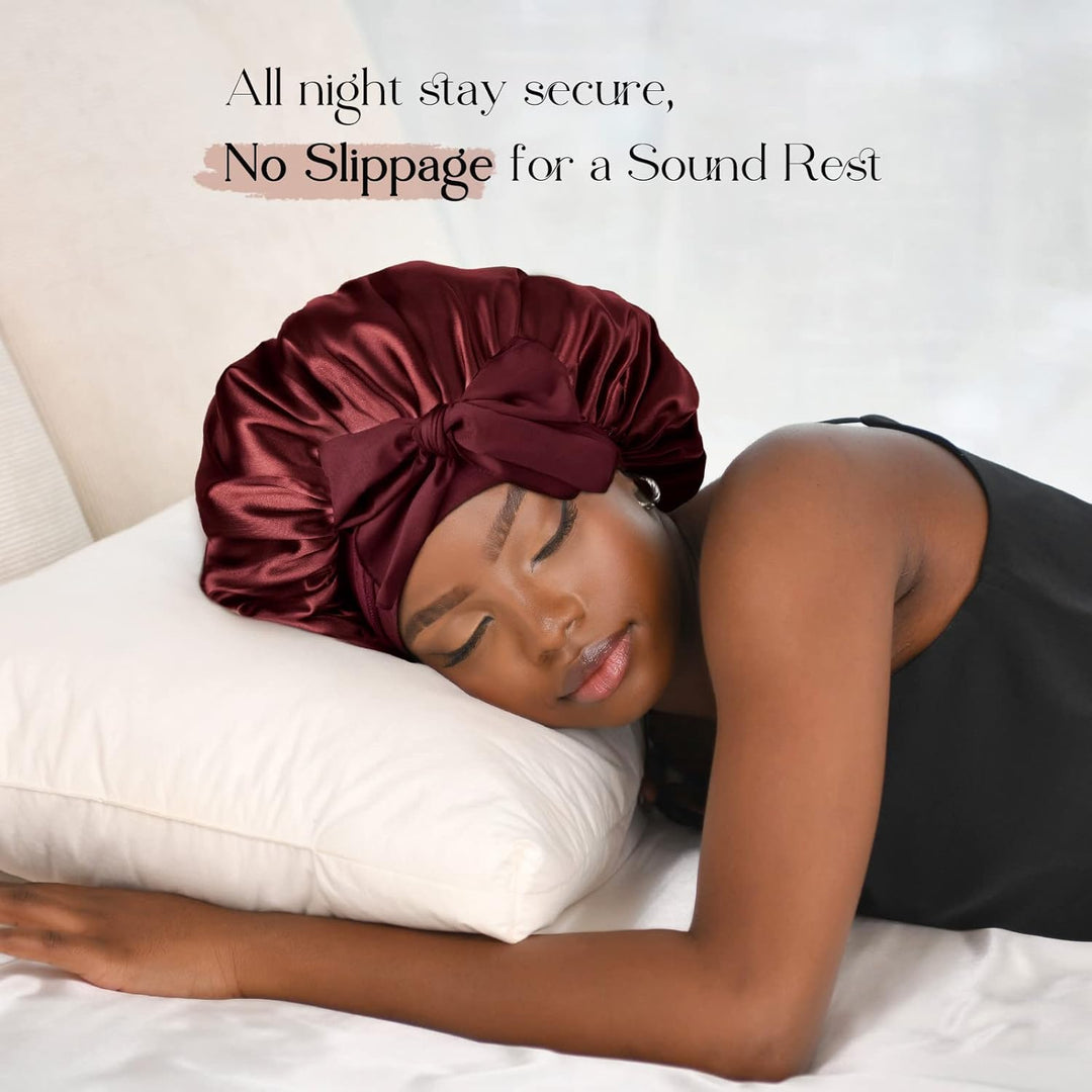 Silk Sleeping Bonnet for Women | Double Layer Satin Lined | Burgundy