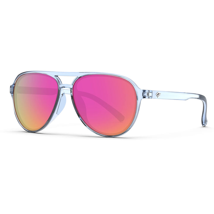TOREGE Aviator Sunglasses Polarized Sunglasses for Men Women, Lightweight Sports Sun Glasses UV Protection For Fishing Boating Beach Golf Driving TR75(Crystal Blue Grey&Blue Grey&Pink Lens C15)