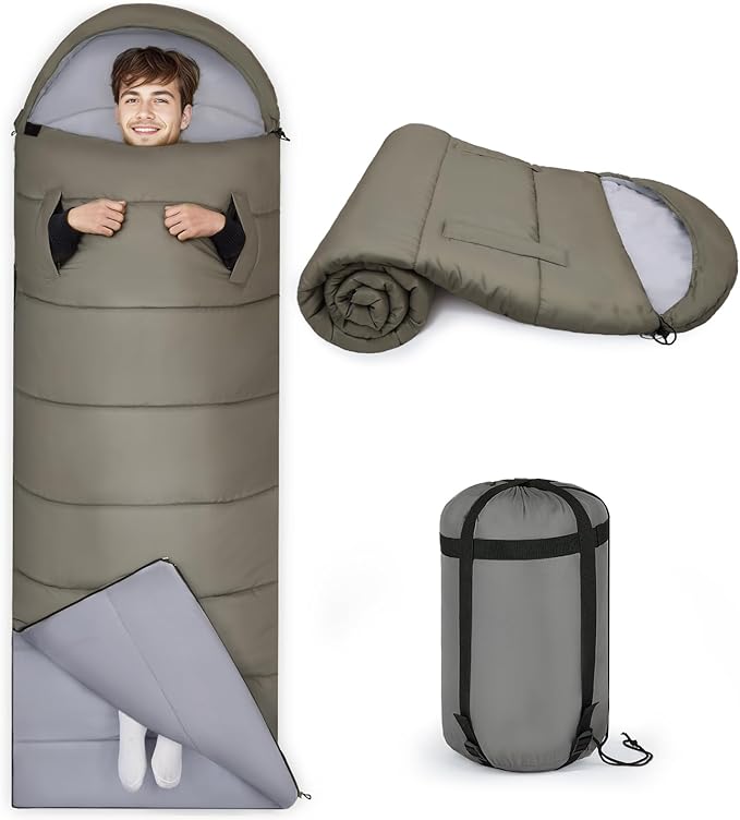 Basumee Sleeping Bags for Adults 3 Season Warm Cool Weather Wearable Camping Sleeping Bag with Compression Bag Portable Backpacking Hiking Camping Essential for Women Men Kids Teens