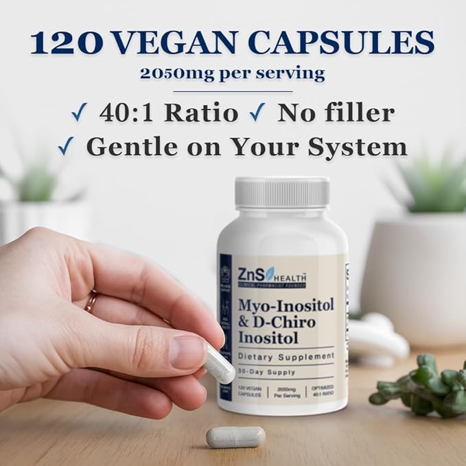 ZnS Myo-Inositol & D-Chiro Inositol Supplement | Hormonal Balance & Menstrual Cycle Support | 40:1 Ideal Ratio | Ovarian Health & Fertility Aid | 2050mg | 30-Day Vegan Capsules