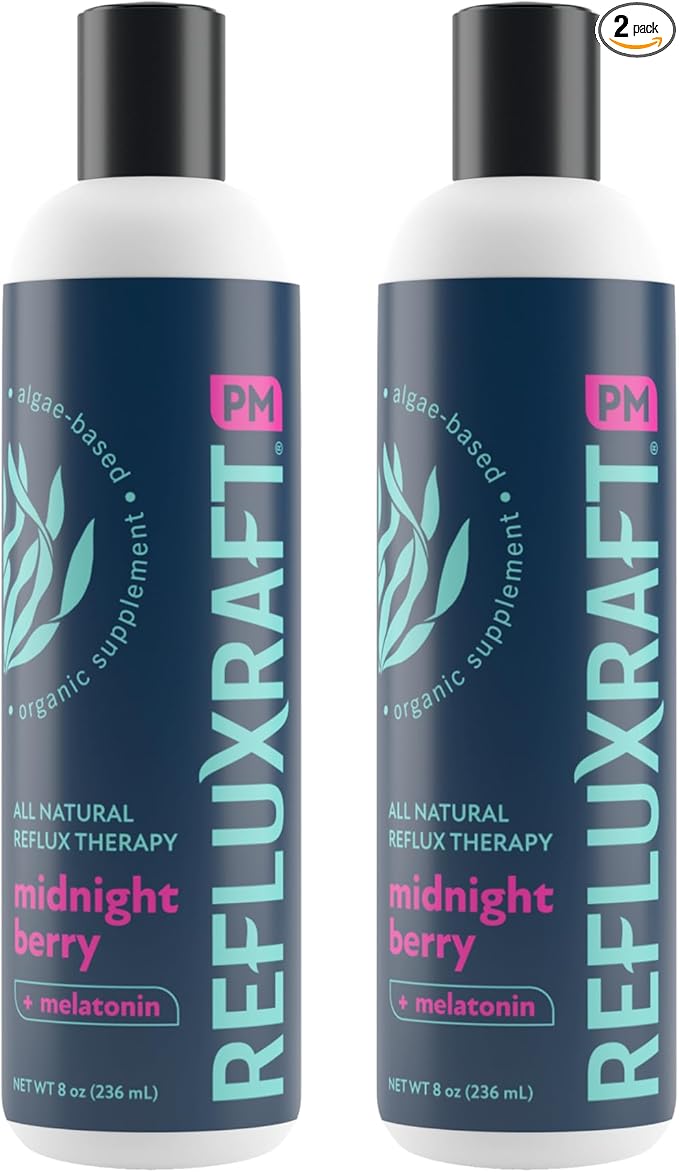 Acid Reflux Therapy PM, Organic Alginate & Melatonin, Rapid & Lasting Gerd, LPR & Digestion Symptom Support, Zero Sugar, Gluten Free, Midnight Berry, 47 Gel Servings Per 8 OZ Bottle, 2 Pack