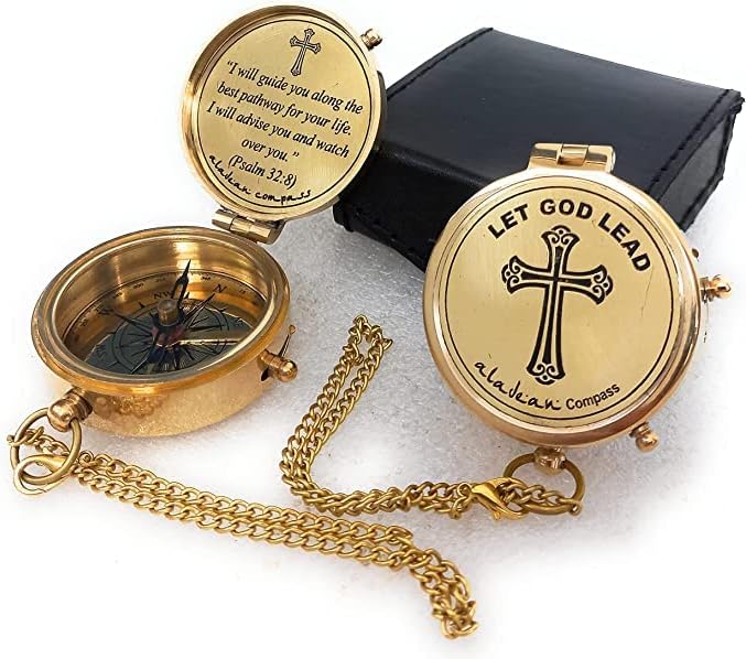 Divine Path Engraved Compass - I Will Guide You - Psalm 32:8" Quote | Inspirational Gifts for Men Women, Uplifting Spiritual Heavenly Faith Gift Boys Girls