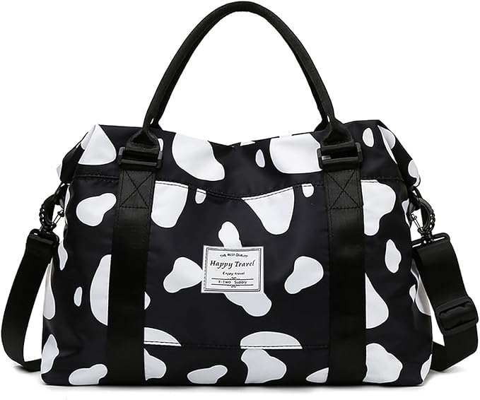 Travel Duffle Bag Weekender Overnight Bag Gym Tote with Dry and Wet Separated Pocket for Women Girls Shoulder Workout Duffel Bag Water Resistant (cow print)
