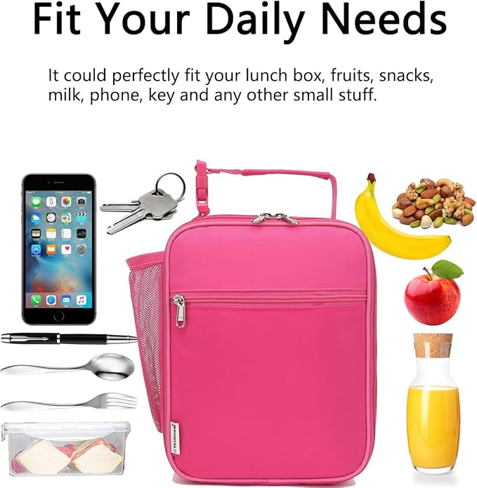 Lunch Box for Kids Boys Girls Men Women,Insulated Small Soft Cooler Lunch Bag Kit for School Work Picnic Travel - Reusable Portable lunchbox,Rose Red