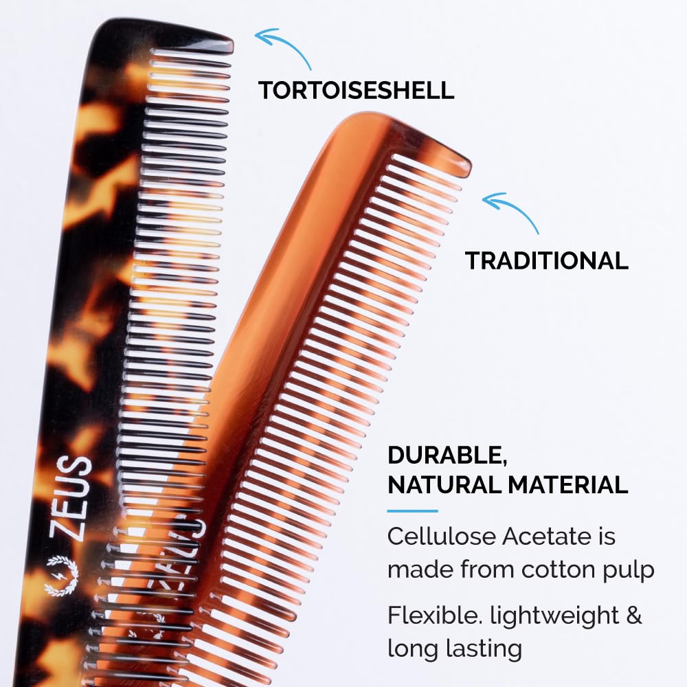 ZEUS Large Hair Comb, 7.5” Handcrafted Saw-Cut Non-Static Hair Comb for Men (Traditional) Y11