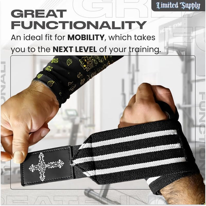 CROWN Anime Wrist Wraps Lifting Straps 24" for Men and Women - 1 Pair Each, Gym Accessories Support Weightlifting, Powerlifting, Strength Training, and Improve Workout, Black Wcross