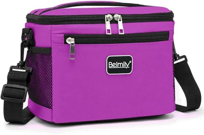 BEIMILY Lunch Bag for Women/Men,Reusable Lunch Box Small Cooler Bag Soft Sided,Leakproof Cooler Bag for Office Work Picnic Beach with Adjustable Shoulder Strap (rose purple), 2311A