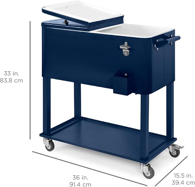 Best Choice Products 80-Quart Outdoor Steel Rolling Cooler Cart w/Ice Chest, Bottle Opener, Catch Tray, Drain Plug, Locking Wheels