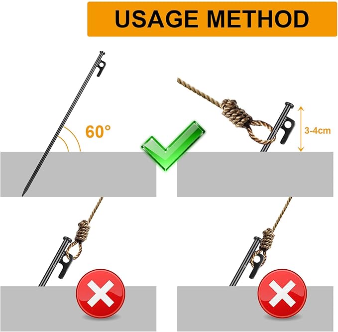 12 Pcs 16 Inch Tent Stakes Heavy Duty Metal Tent Pegs，Camping Steel Tent Stakes for Unbreakable and Inflexible Camping Backyard Rocky Ground