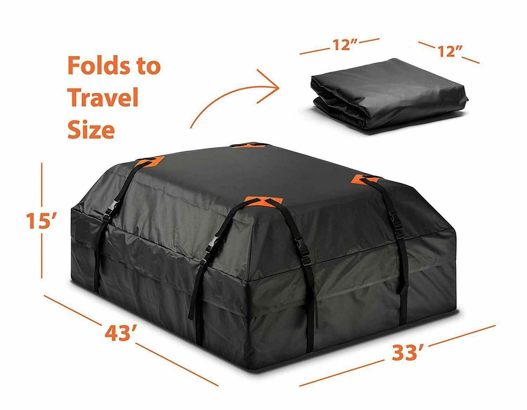 Durable Roof Top Waterproof Cargo Bag - Zone Tech Classic Black 15 Cubic Feet Premium Quality Universal Waterproof Fold-able Leak Proof Traveling Roof Top Car Bag