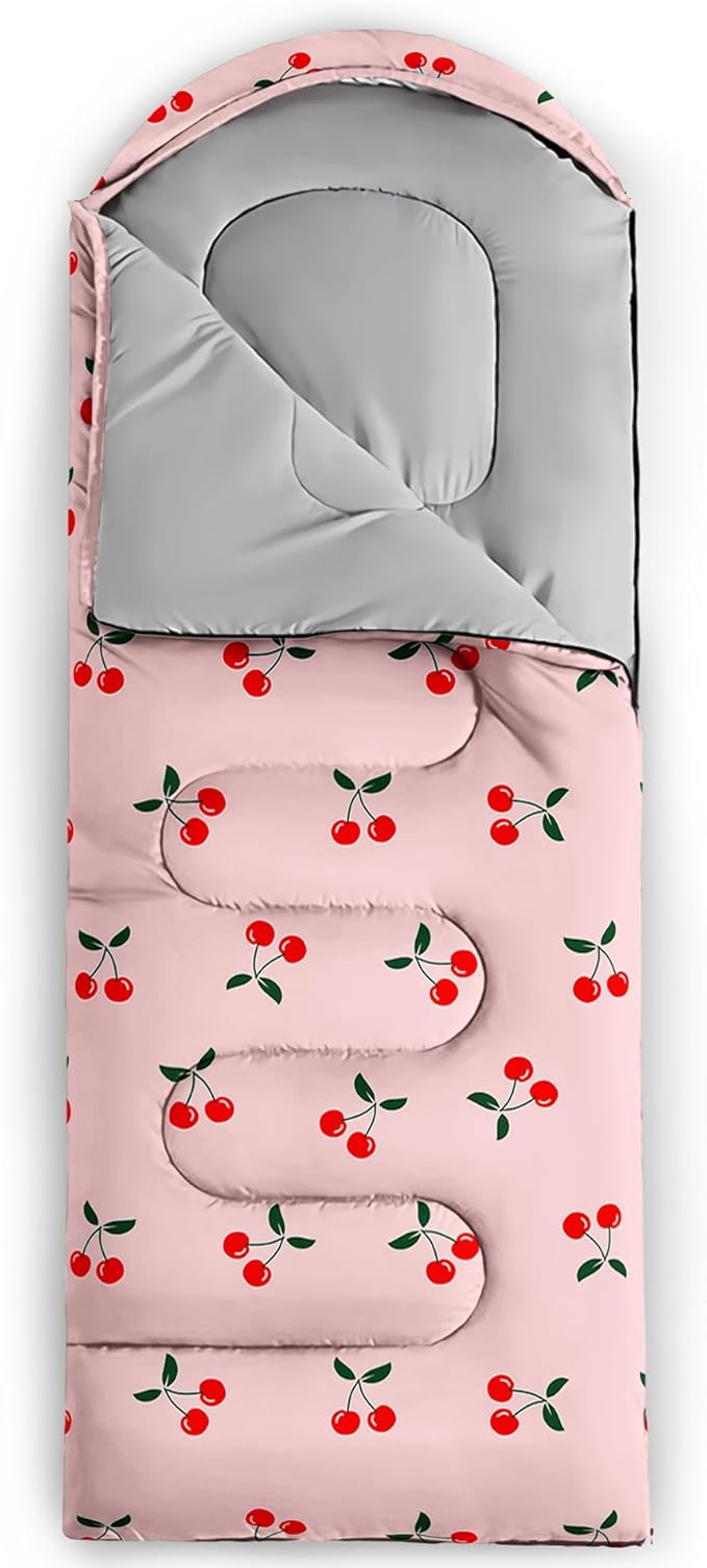 AILONEN Kids Floral Cat Camping Sleeping Bags,Lightweight & Waterproof,3 Season Warm & Cool Weather,Kawaii Kitten Sleeping Bags for Girls Adults,Travelling,Outdoors