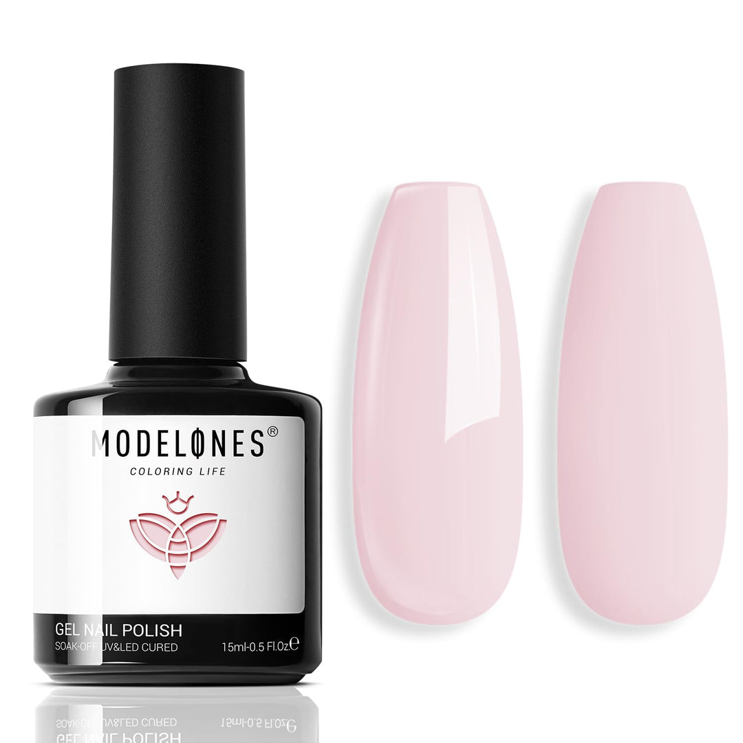 Modelones Pink Gel Nail Polish, 15 Ml Baby Pink Gel Polish Light Soft Pink Pastel Pink Nail Polish Soak Off Spring Nail Art Gel