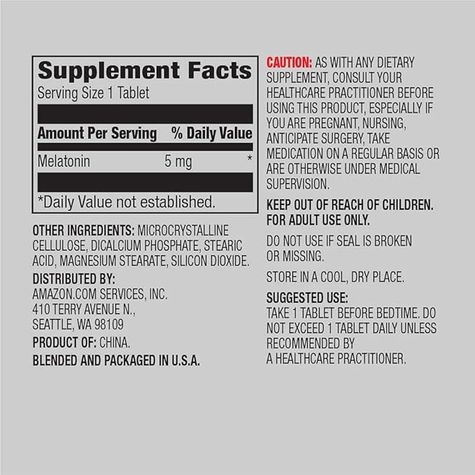 Amazon Elements - Melatonin 5mg Capsules, Helps with Occasional sleeplessness, Vegan, Unflavored, 195 Count (Pack of 2), 6 Month Supply (Packaging May Vary)