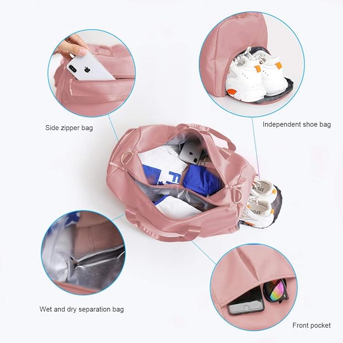 Blackwheel Sports Gym Bag With Shoe Bag Wet Bag Duffle Bag Waterproof Travel Bag for Women Cute Gym Bag Pink 29L