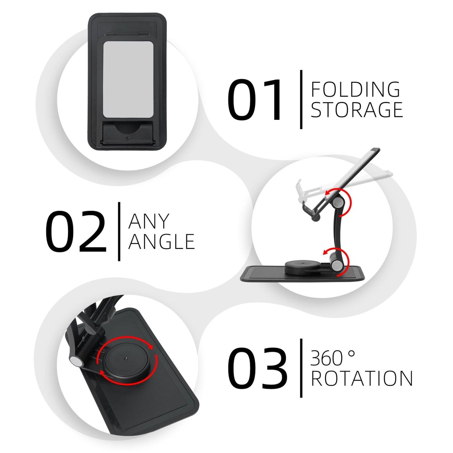 Sunflower Seeds and Mushroom Cell Phone Stand 360° Adjustable Foldable Desktop Phone Holder Cradle Compatible with Most Mobile Phones Black