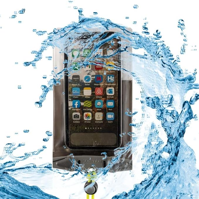 Aquapac Waterproof Phone Case, Large, Black, Lanyard, iPhone and Android, Made in The UK, Hiking, Mountain Biking, Running Accessory, Travel Essential, 5 Year Warranty. IPX8 Certified to 30 ft deep.