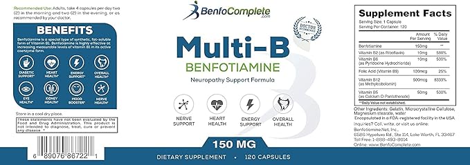 Benfotiamine Multi-B Neuropathy Support Formula for The Nutritional Support of Neuropathy - 360 Capsules - Pack of 3 Bottles