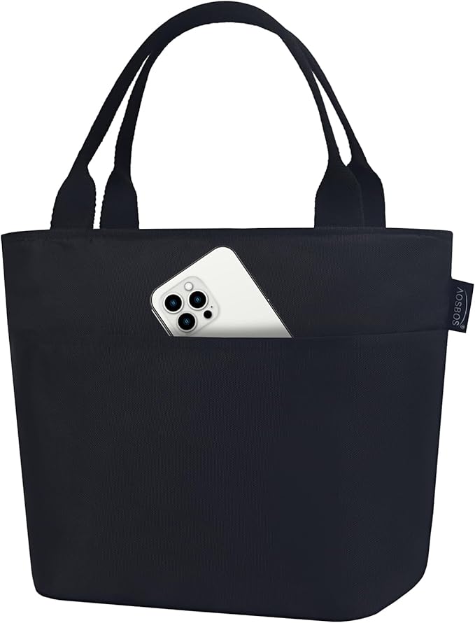 Aosbos Lunch Bag Lunch Box for Women Lunch Tote Bag Insulated Lunch Cooler Bag Thermal LunchBox Adult Bolsa Termica Almuerzo Lonchera, Black