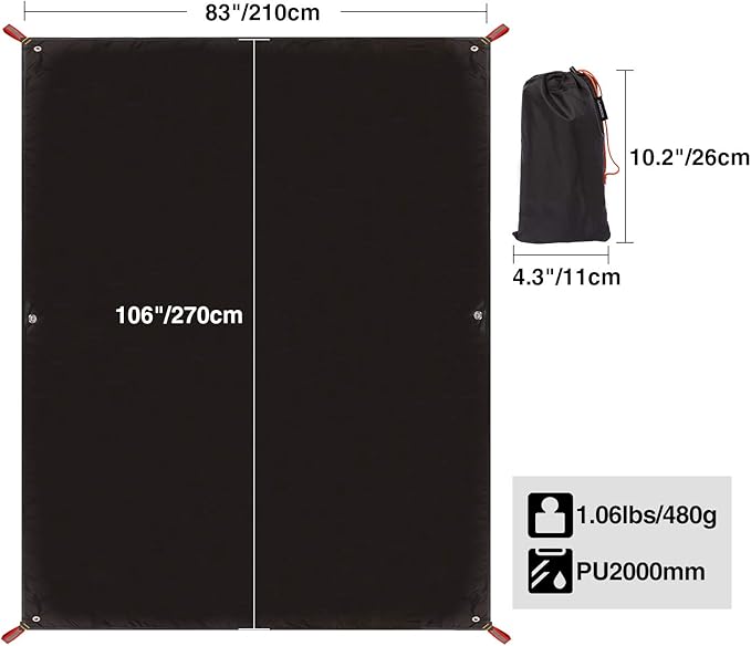 REDCAMP Ultralight Tent Footprint, PU 2000 Waterproof Camping Tent Tarp with Drawstring Carrying Bag, Waterproof Camping Tarp for Outdoor Hiking Camping