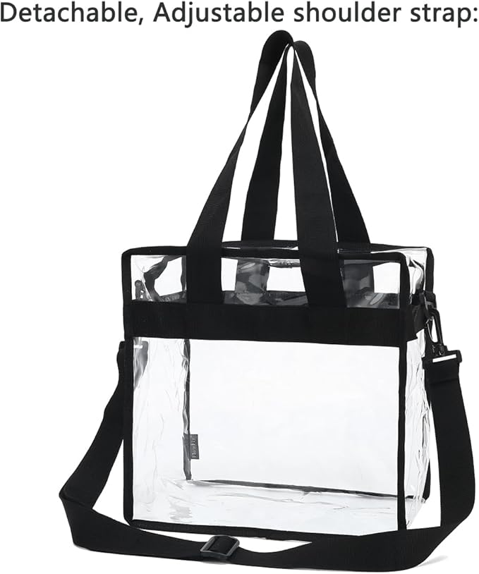 Flowfly Clear Bag Stadium Approved, Clear Beach Lunch Bag for Work Sports Festival - 2 Handles, Adjustable Strap, Zipper Closure, Clear